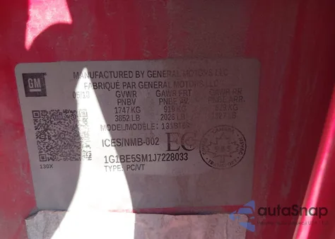 2018 Chevrolet Cruze Lt Auto z USA, uszkodzony, nr VIN 1G1BE5SM1J7228033